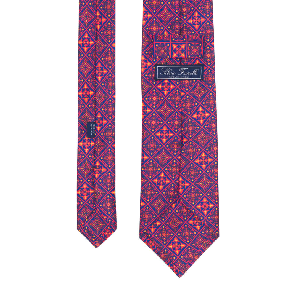 Red and Blue Medieval Mosaic Duchesse Silk Tie – Silvio Fiorello
