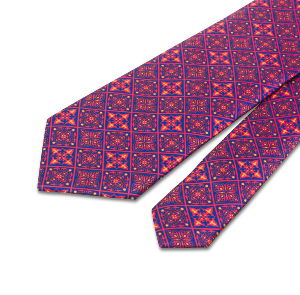 Red and Blue Medieval Mosaic Duchesse Silk Tie – Silvio Fiorello