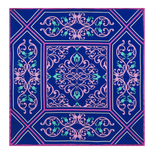 Baroque Art Blue and Pink Silk Pocket Square