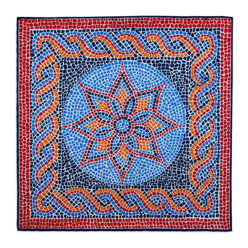 Roman Mosaic Blue Red Yellow Silk Pocket Square