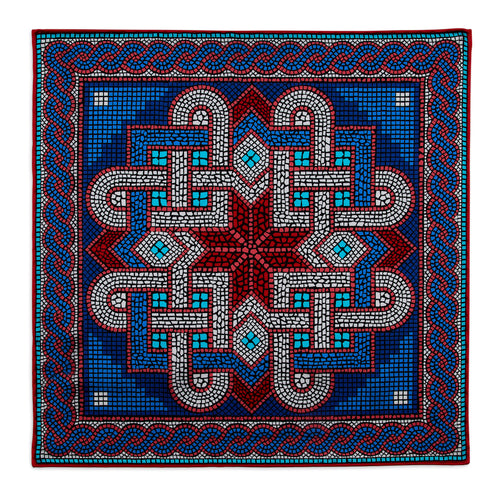 Musivum Blue and Red Silk Pocket Square