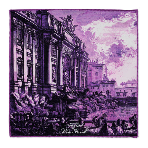 Trevi Fountain Purple Silk Pocket Square