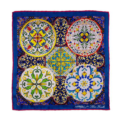 Pochette Ceramica Barocca Blu e Multicolor Seta