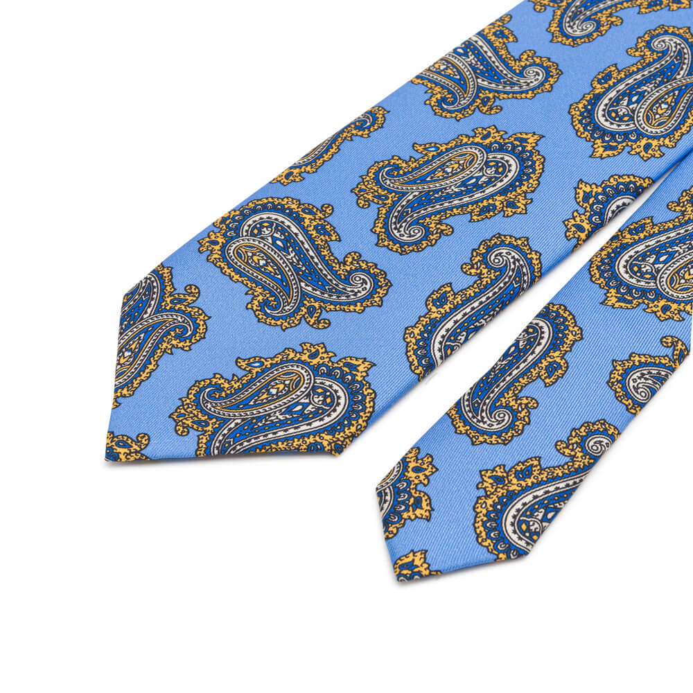 Light Blue Paisley Twill Silk Tie Silvio Fiorello