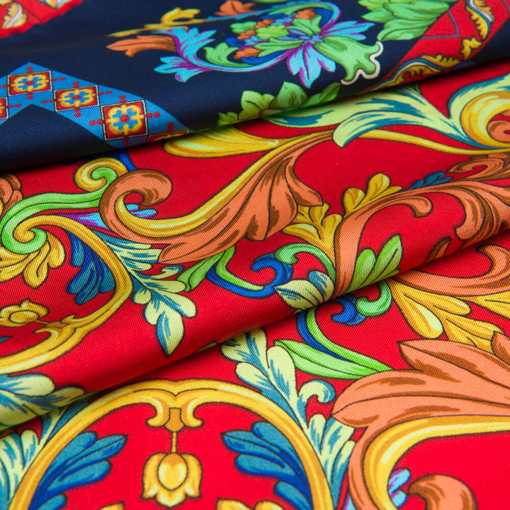 Taormina Art Blue and Red Silk Twill Scarf and Ring – Silvio Fiorello