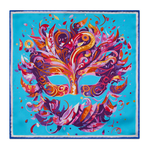 The Mask of Venice Light Blue Silk Pocket Square