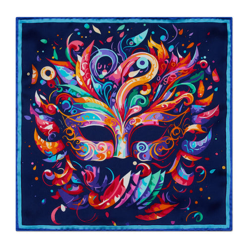 The Mask of Venice Blue Silk Pocket Square