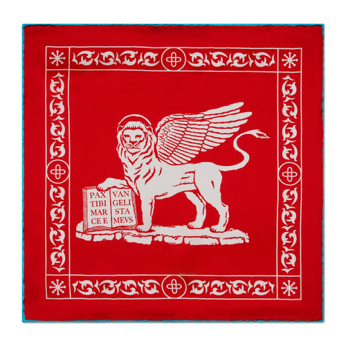 The Lion of Saint Mark Red and White Silk Pocket Square