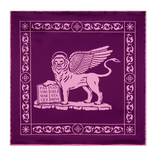 The Lion of Saint Mark Purple and Pink Silk Pocket Square