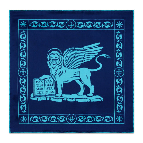 The Lion of Saint Mark Blue Silk Pocket Square