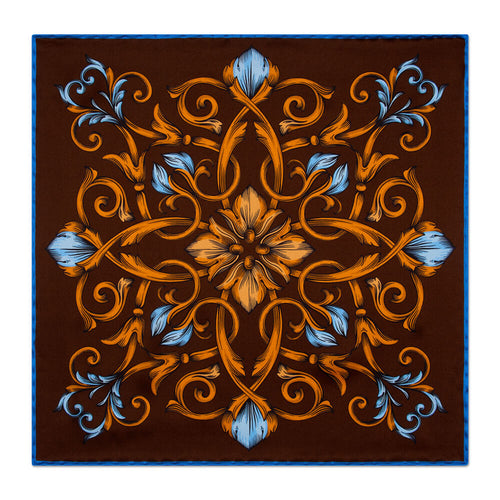 The Flower of Venice Brown Silk Pocket Square
