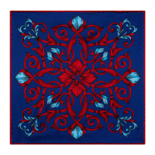 The Flower of Venice Blue and Red Silk Pocket Square
