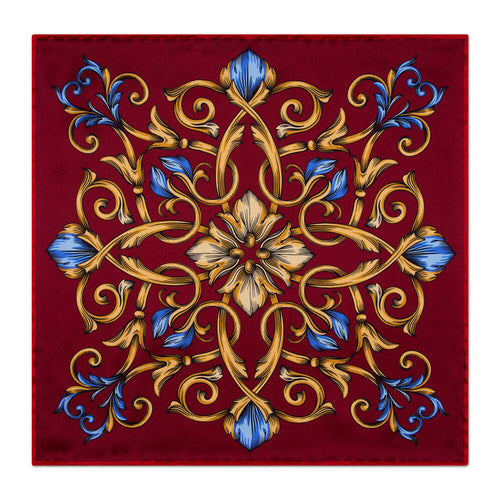 The Flower of Venice Burgundy Silk Pocket Square