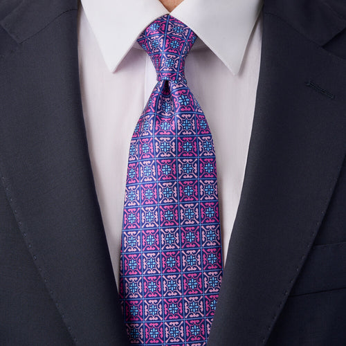 The Gritti Pink and Blue Duchesse Silk Tie