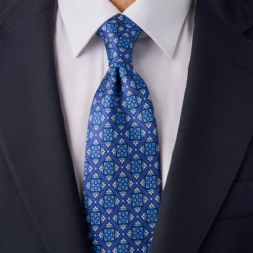Cravatta Piazza San Marco Blu e Bianco Seta Duchesse