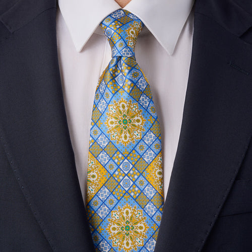 Venice Yellow and Light Blue Duchesse Silk Tie