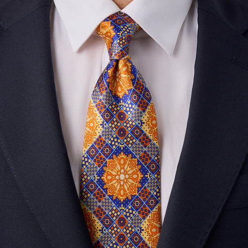 Venice Blue and Orange Duchesse Silk Tie