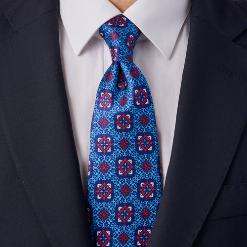 Grimani Palace Blue and Red Duchesse Silk Tie
