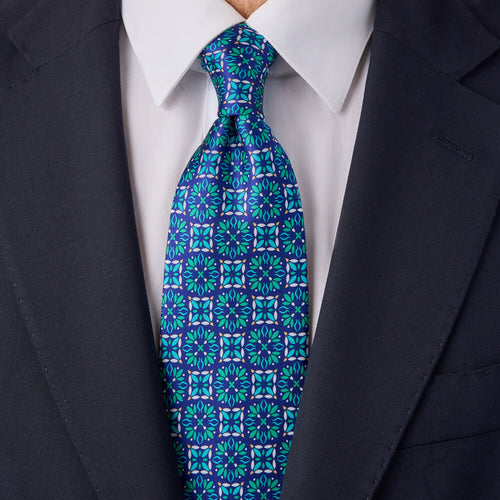 St.Mark's Basilica Green and Blue Duchesse Silk Tie