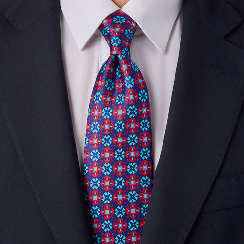 The Rialto Blue and Red Duchesse Silk Tie