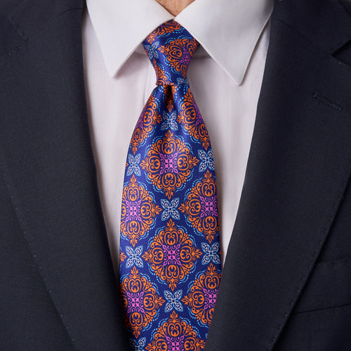 Cravatta Dandolo Blu e Arancione Seta Duchesse