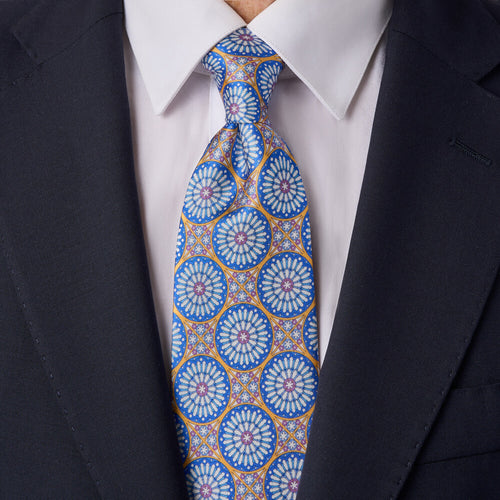 Ca' D'oro Yellow Blue and White Duchesse Silk Tie