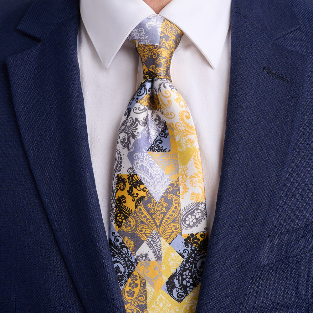 Paisley Masterpiece Yellow and Black Duchesse Silk Tie – Silvio
