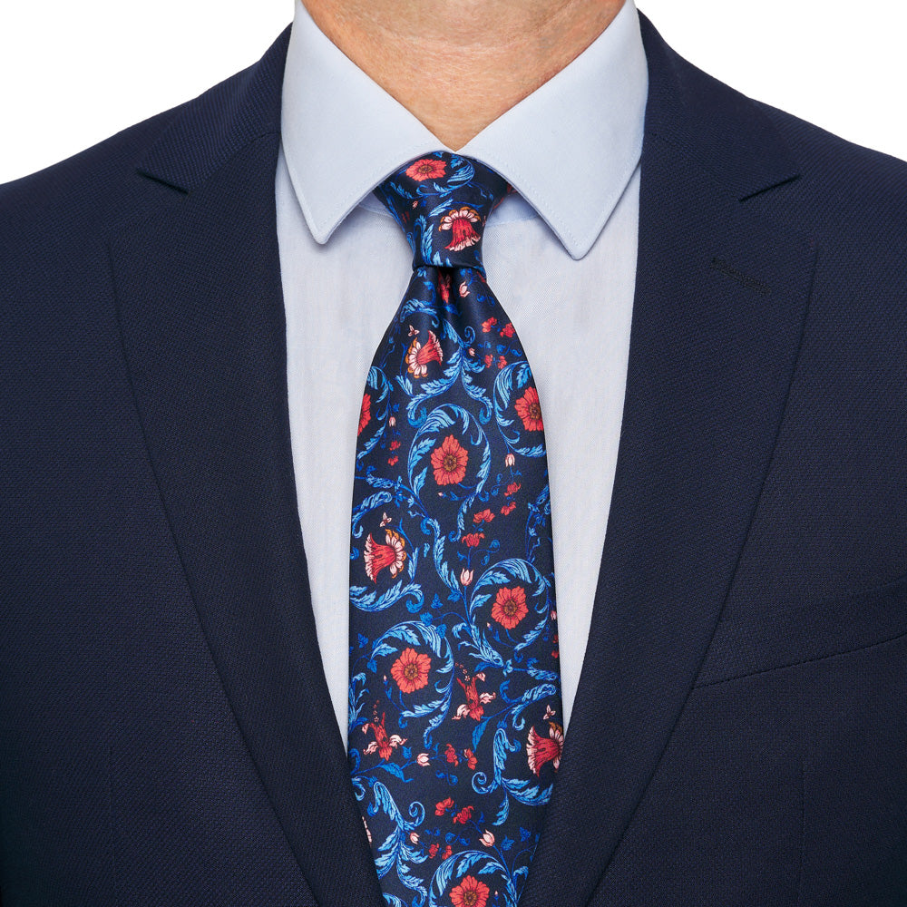 Blue and Red Ethereal Garden Duchesse Silk Tie – Silvio Fiorello