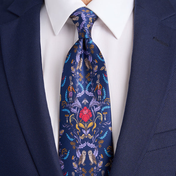 Garden of The Owls and Hares Blue Duchesse Silk Tie – Silvio Fiorello