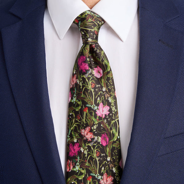 Secrets of the Garden Green and Pink Duchesse Silk Tie – Silvio
