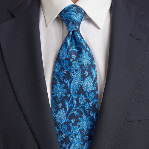Cravatta Giardino Villa Bellini Blu Seta Twill