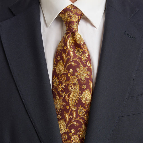 Cravatta Giardino Villa Bellini Bordeaux e Ocra Seta Twill