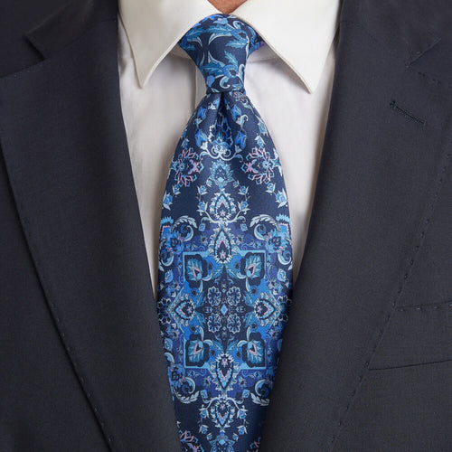 Cravatta Giardino Zisa Blu Seta Twill