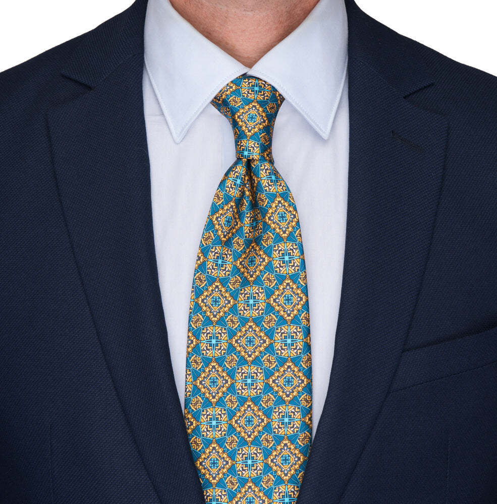 Yellow and Teal Medieval Art Duchesse Silk Tie – Silvio Fiorello