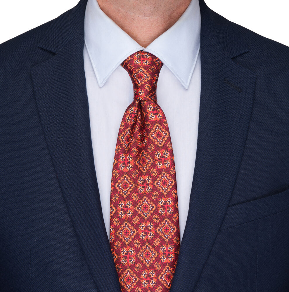 patterned burgundy tie