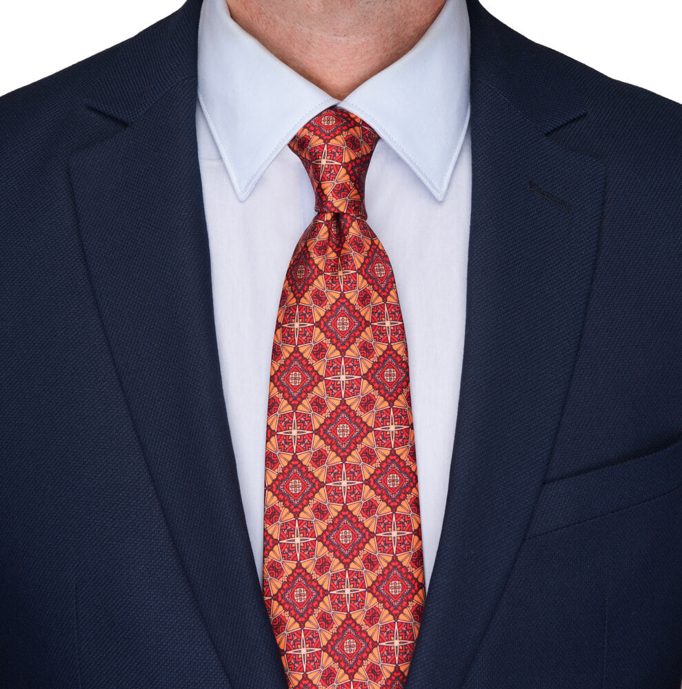 Orange and Red Medieval Art Duchesse Silk Tie – Silvio Fiorello
