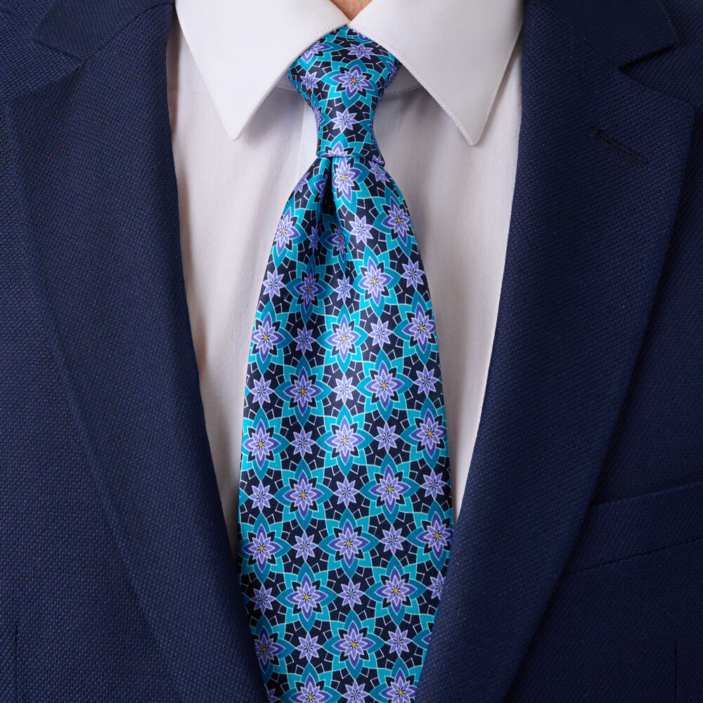 Octagram Blue and Turquoise Duchesse Silk Tie – Silvio Fiorello