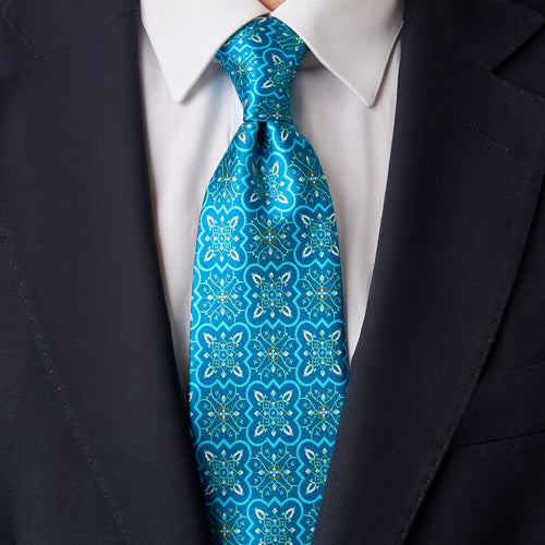 Santa Maria Tile Teal Duchesse Silk Tie