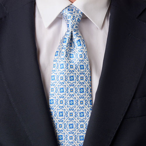 Taormina Ceramic White Duchesse Silk Tie