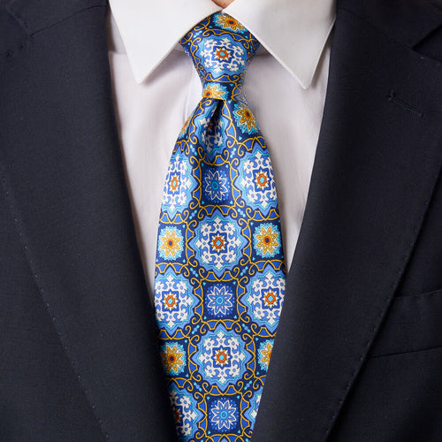 Ortigia Ceramic Blue Duchesse Silk Tie