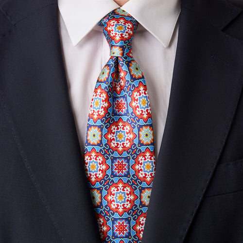 Ortigia Ceramic Blue and Red Duchesse Silk Tie