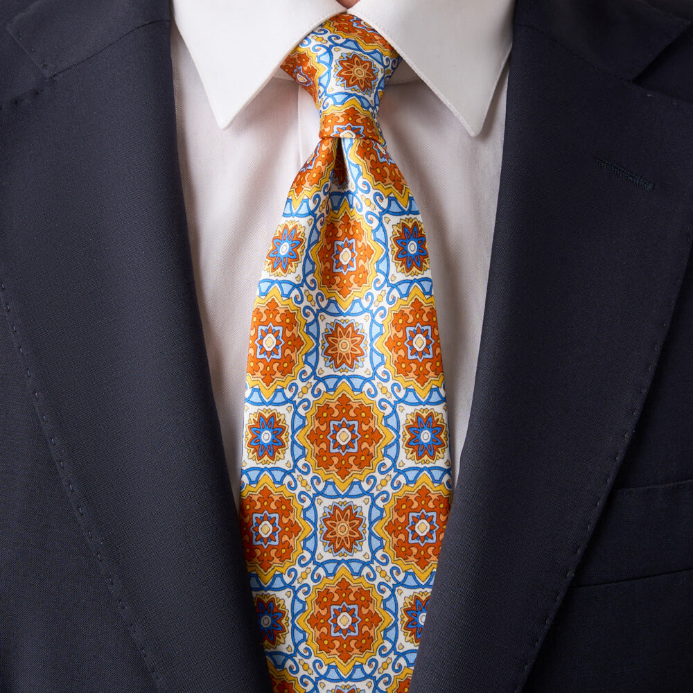 Ortigia Ceramic White and Orange Duchesse Silk Tie – Silvio Fiorello