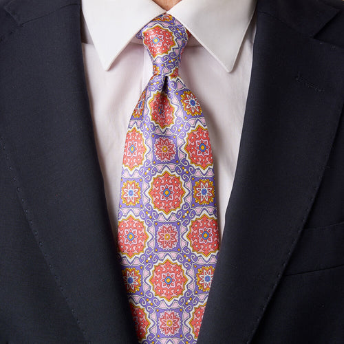 Ortigia Ceramic Purple and Orange Duchesse Silk Tie