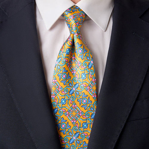Caltagirone Yellow and Blue Duchesse Silk Tie