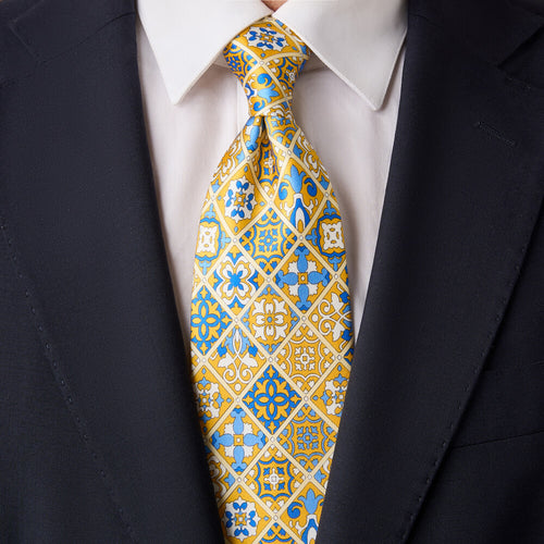 Monte Mosaic Yellow Duchesse Silk Tie