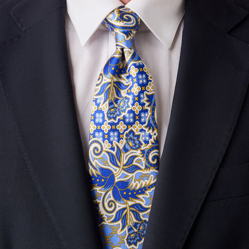 The Ceramist Blue and Yellow Duchesse Silk Tie