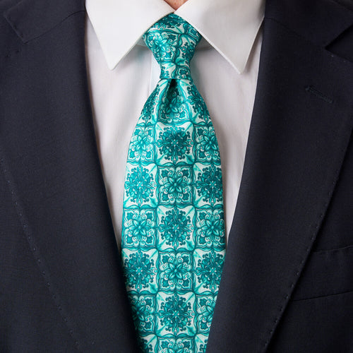 The Flower of Majolica Green Duchesse Silk Tie