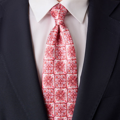 The Flower of Majolica Pink Duchesse Silk Tie