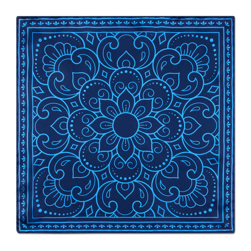 PRE-ORDER - Sacred Flower Blue Silk Pocket Square