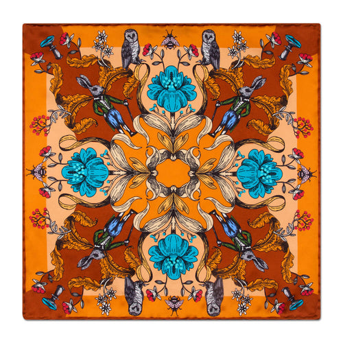 PRE-ORDER - Garden of the Owls and Hares Orange Silk Pocket Square